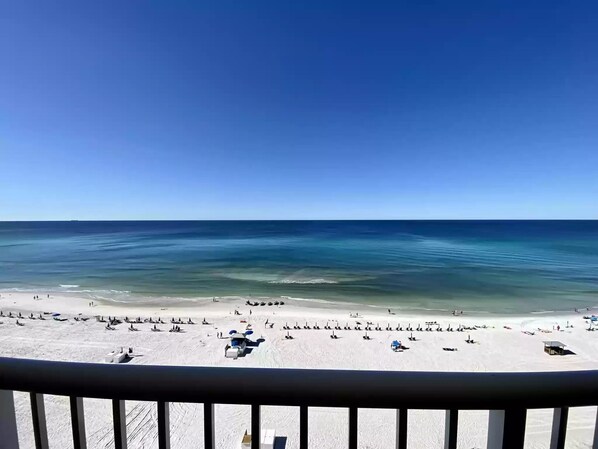 On the beach, sun loungers