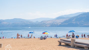 On the beach, sun loungers