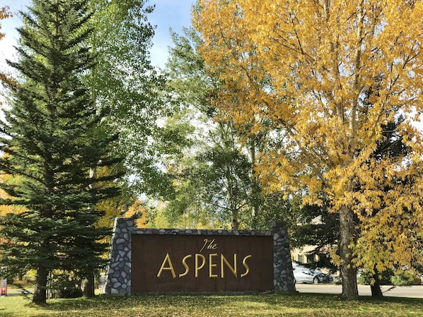 Experience tranquility at The Aspens, nestled among lush autumn foliage.