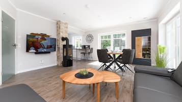 Een televisie en een open haard