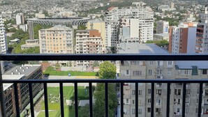 A cityscape with high-rise buildings, a stadium, and a mix of residential and commercial structures. - Orexus Tower (Tbilisi)
