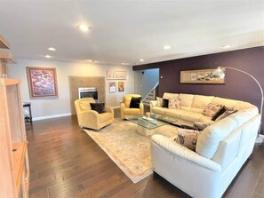 TV, fireplace, DVD player, books