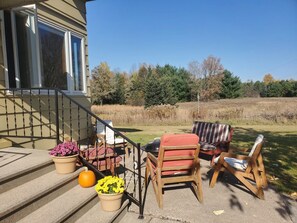Terrace/patio - Farmhouse on 21 acres near Shawano Lake, amenities nearby, 45 min. to Lambeau. (Shawano)