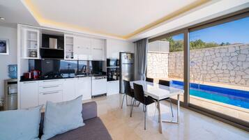 Fridge, microwave, oven, dishwasher