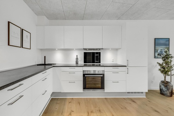 Køleskab, kogeplade, opvaskemaskine, kaffe-/temaskine