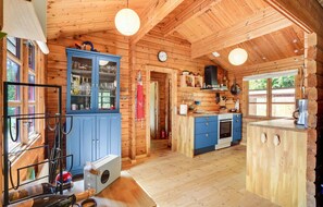 Fridge, stovetop, dishwasher, coffee/tea maker