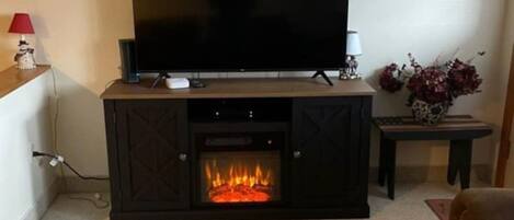Smart TV, chimenea y reproductor de DVD