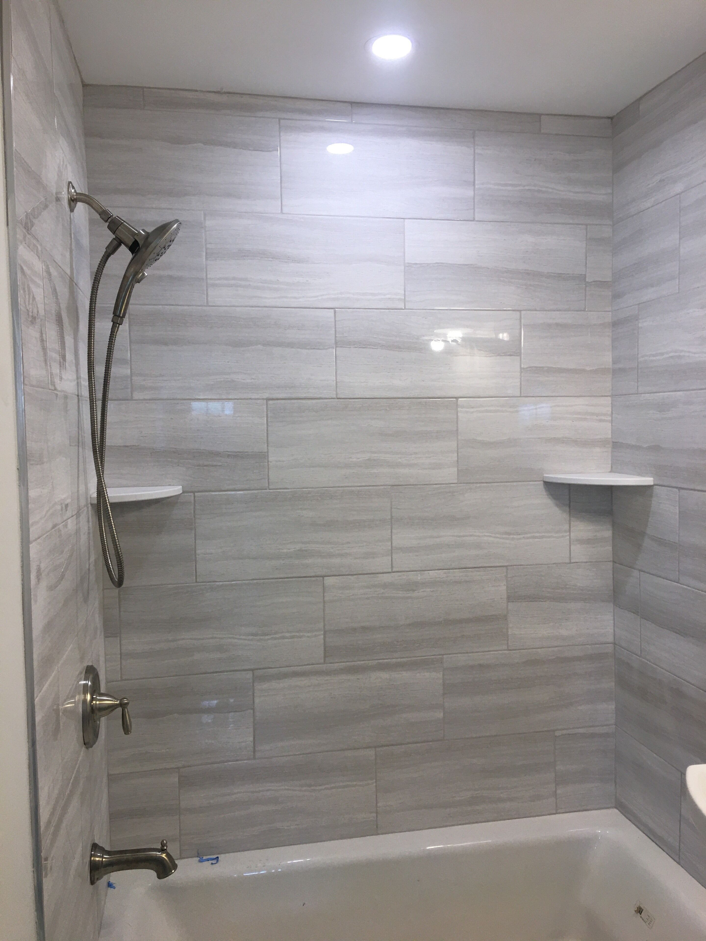 Combined shower/tub, hair dryer, towels, soap