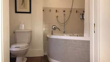 Combined shower/tub, jetted tub, hair dryer, towels