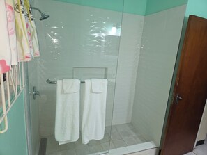 Dusche, Handtücher, Seife, Toilettenpapier