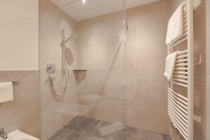 Regadera, secadora de cabello, bidet, toallas