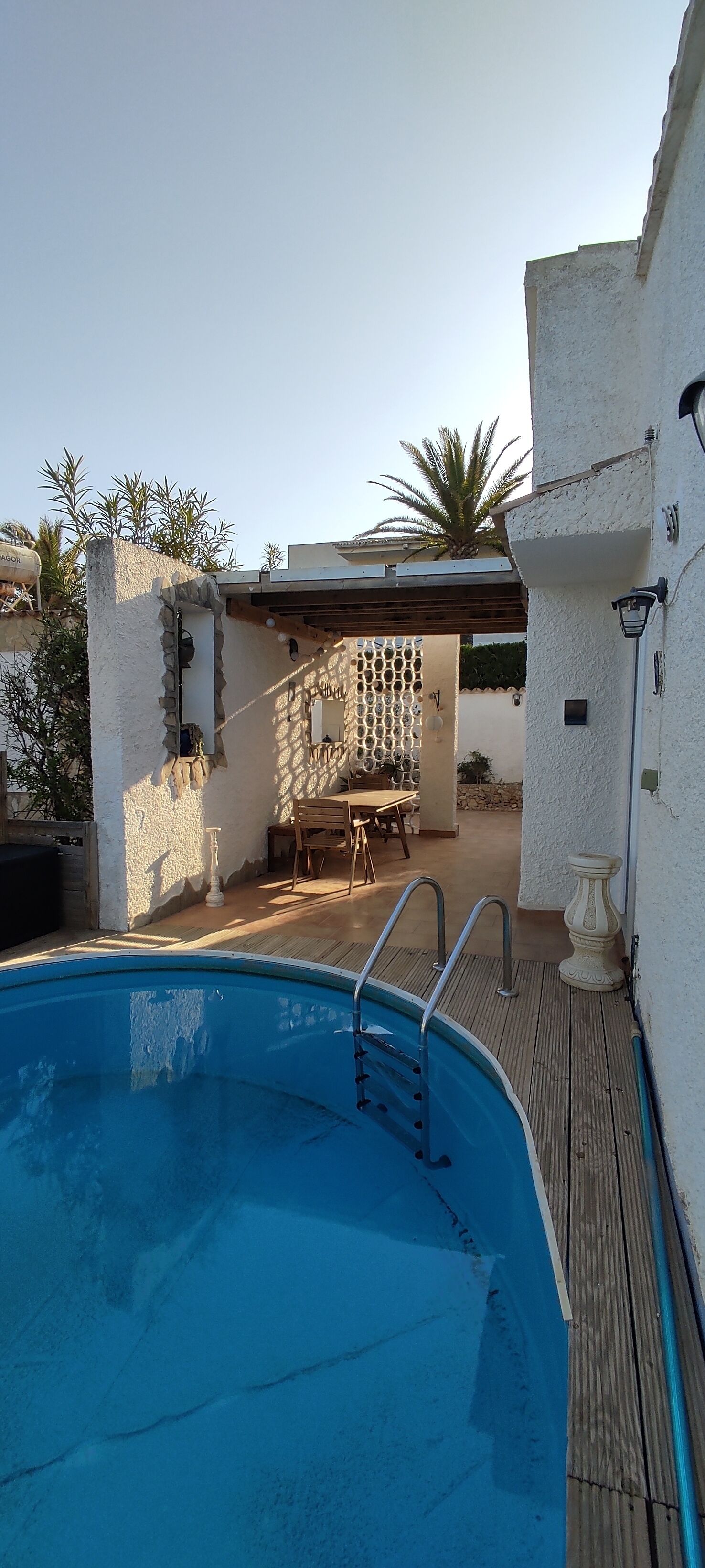 outdoor pool, outdoor, outdoor spa tub, summer, handrail, pool visible