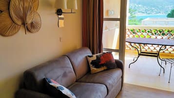 Una televisión, una mesa de tenis de mesa