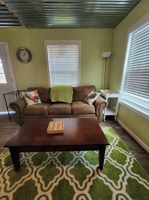 Smart TV, fireplace, DVD player, books