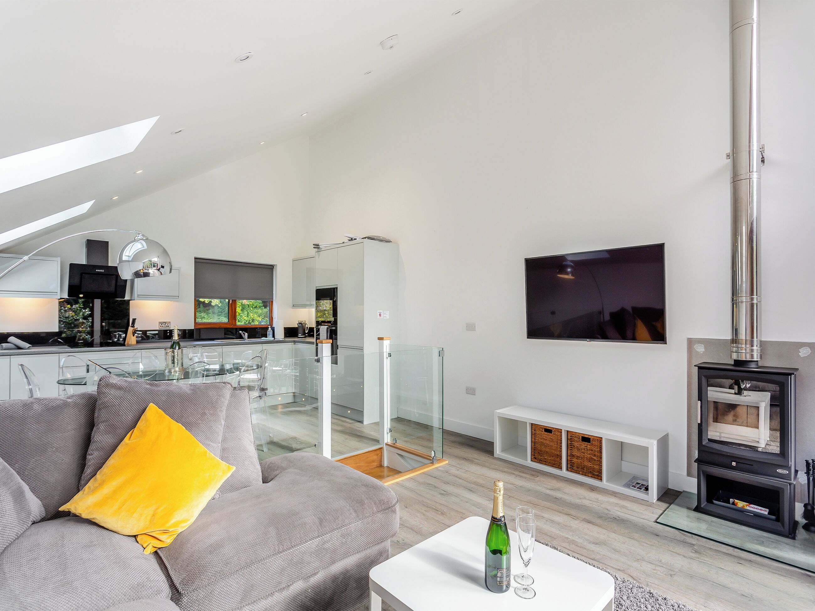 TV, fireplace