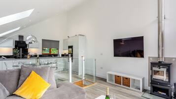 TV, fireplace