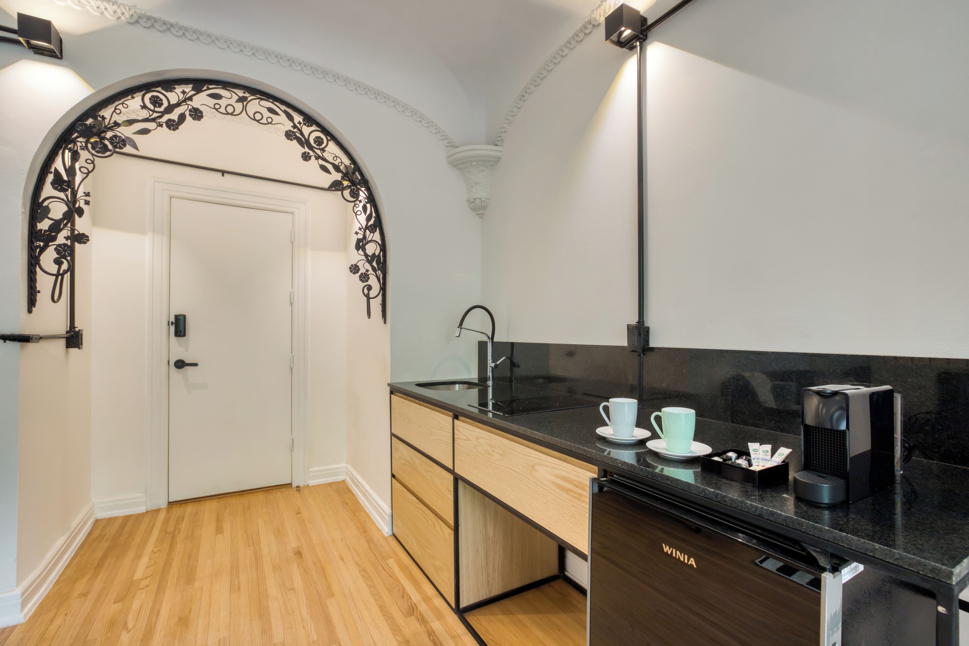 the queen victoria suite | private kitchen | mini-fridge, coffee/tea maker, cleaning supplies, paper towels