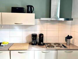 Apartamento estándar | Cocina privada | Frigorífico, microondas, horno y placa de cocina