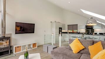 TV, fireplace