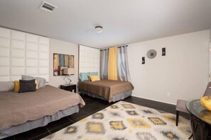4 bedrooms, desk, iron/ironing board, travel cot