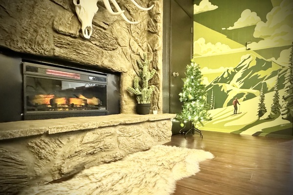 Living room fireplace
Take a picture in front of our mural 😊