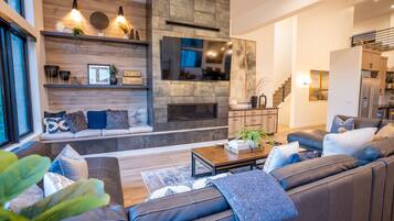 Smart TV, fireplace, video games, ping pong