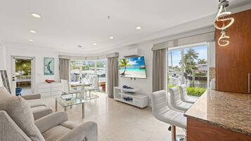 Premium Suite, 1 Bedroom, Patio, Bay View | Living area | 55-inch flat-screen TV with digital channels