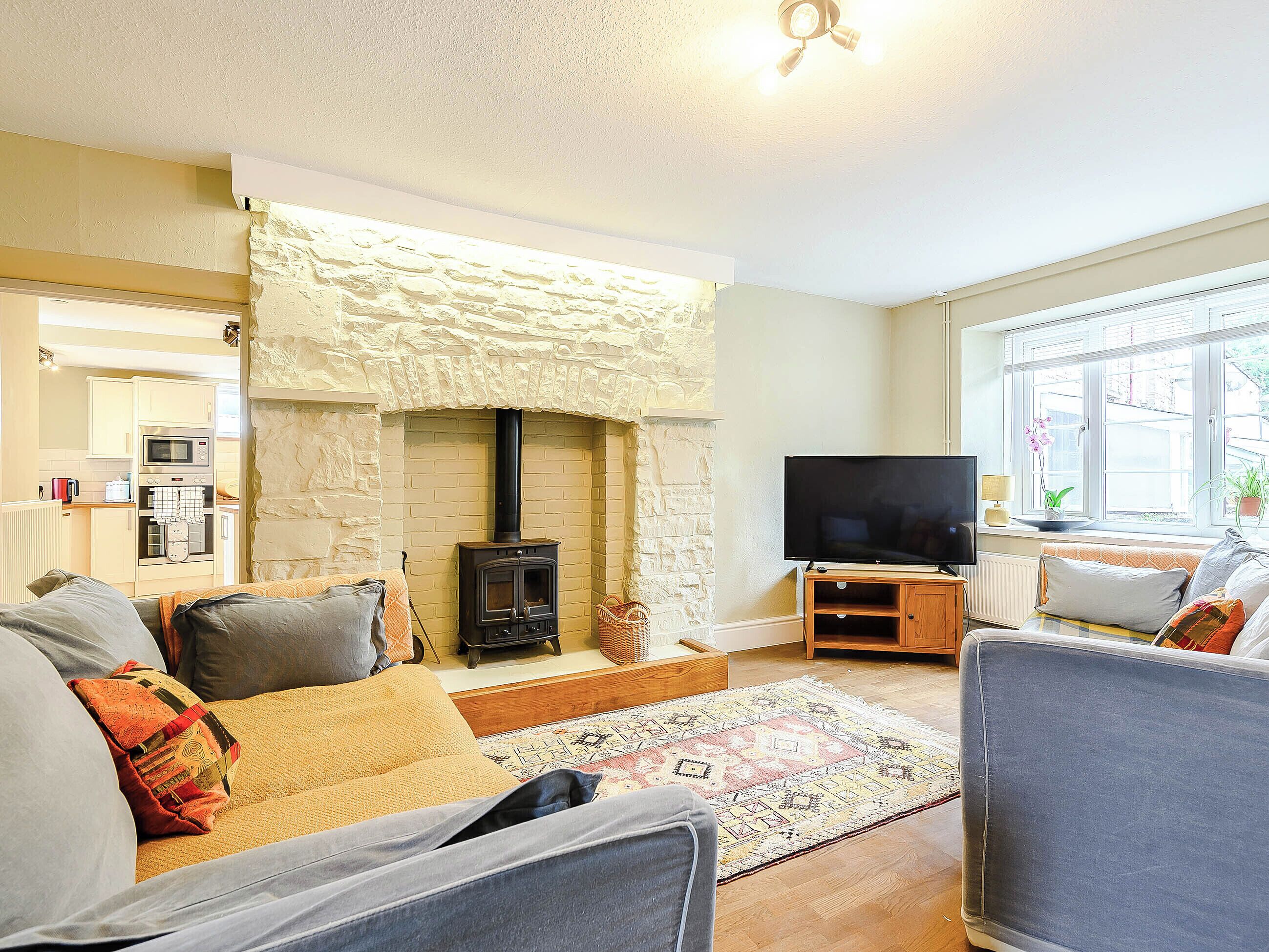 TV, fireplace