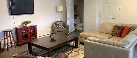 电视、壁炉、DVD 播放器、影片库