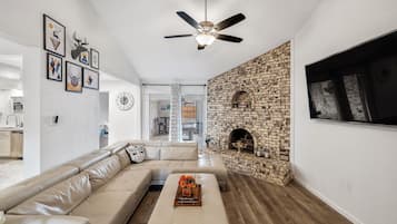 Smart TV, fireplace, video games, table football