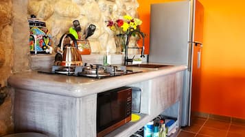 Réfrigérateur, micro-ondes, plaque de cuisson, cafetiÚre/bouilloire