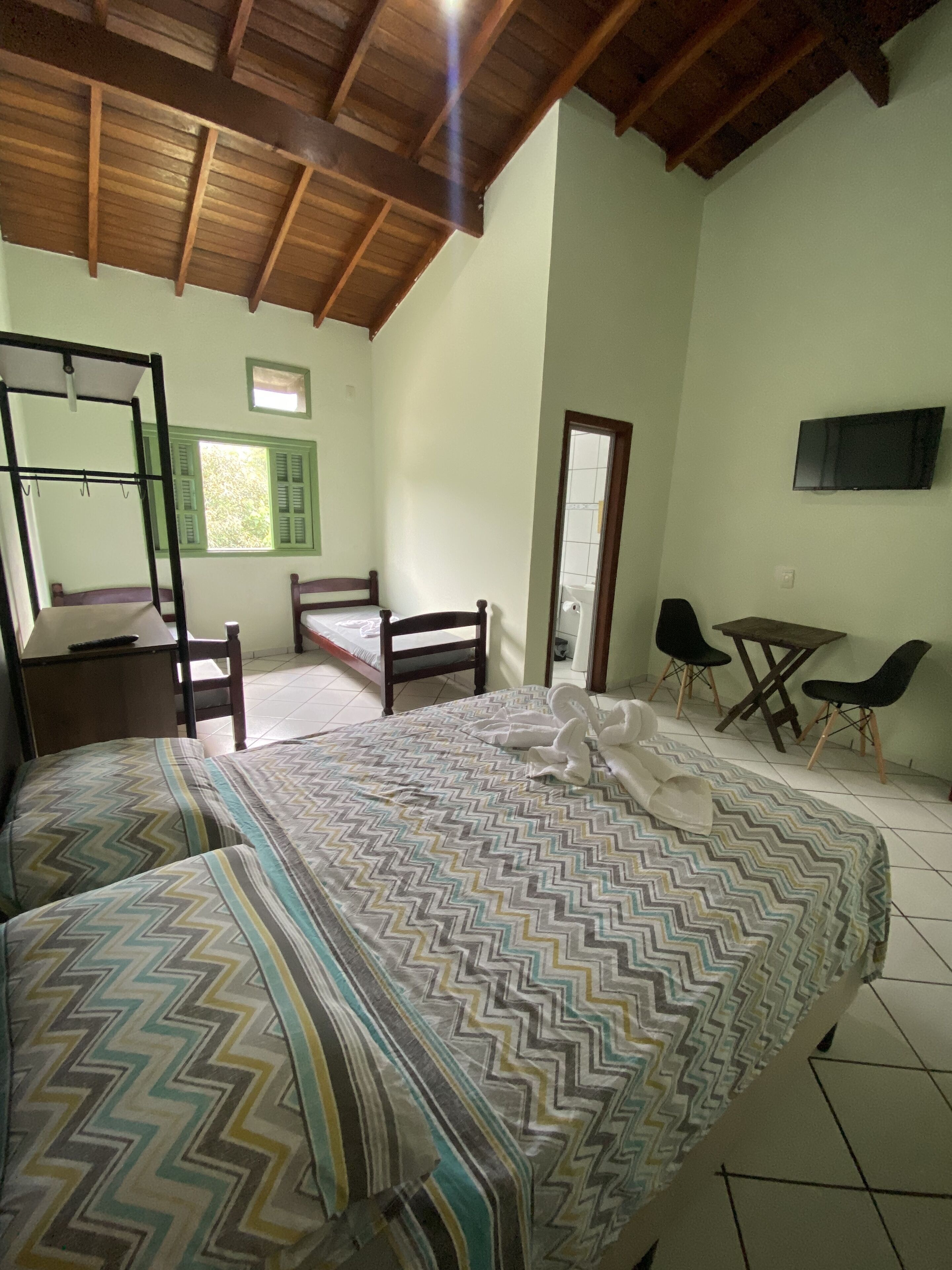 Desk, free WiFi, bed sheets