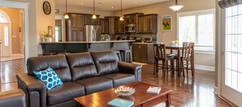 Seaside villa w/beach, waterfall, firepit, hot tub.