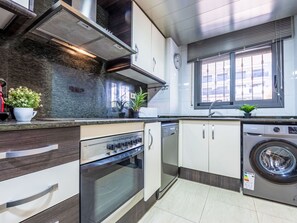 Fridge, microwave, oven, dishwasher