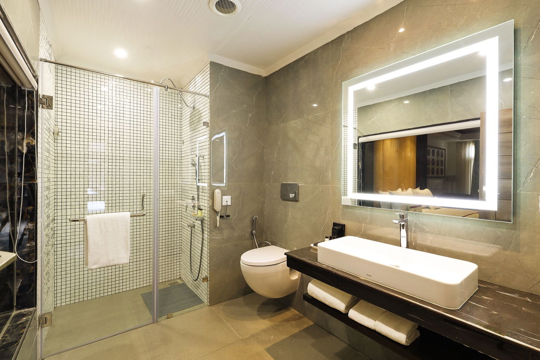Bathroom | Shower, rainfall showerhead, eco-friendly toiletries, hair dryer