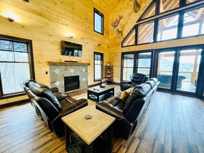 Smart TV, fireplace, DVD player, foosball