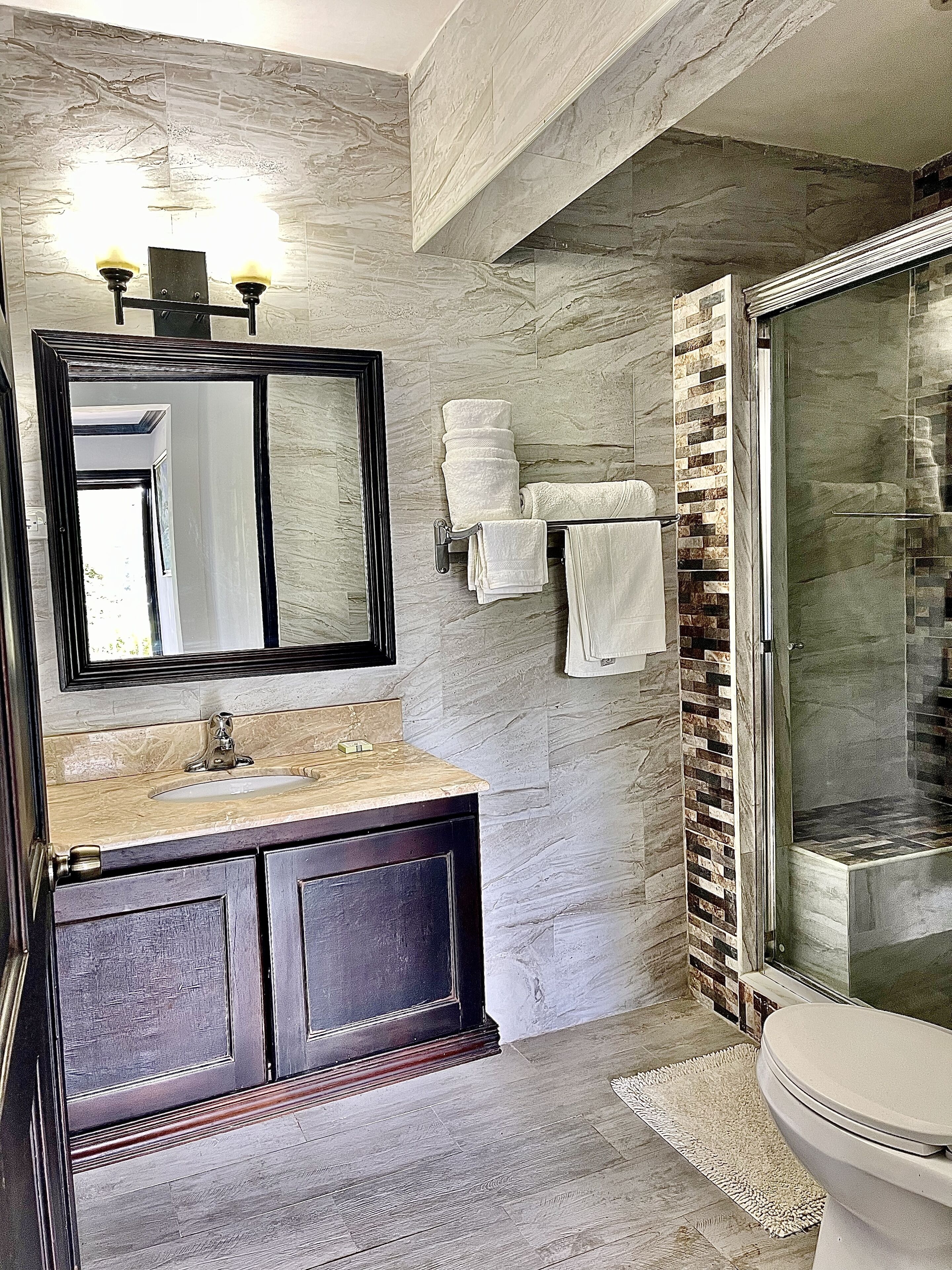 Deluxe Room | Bathroom | Shower, rainfall showerhead, towels