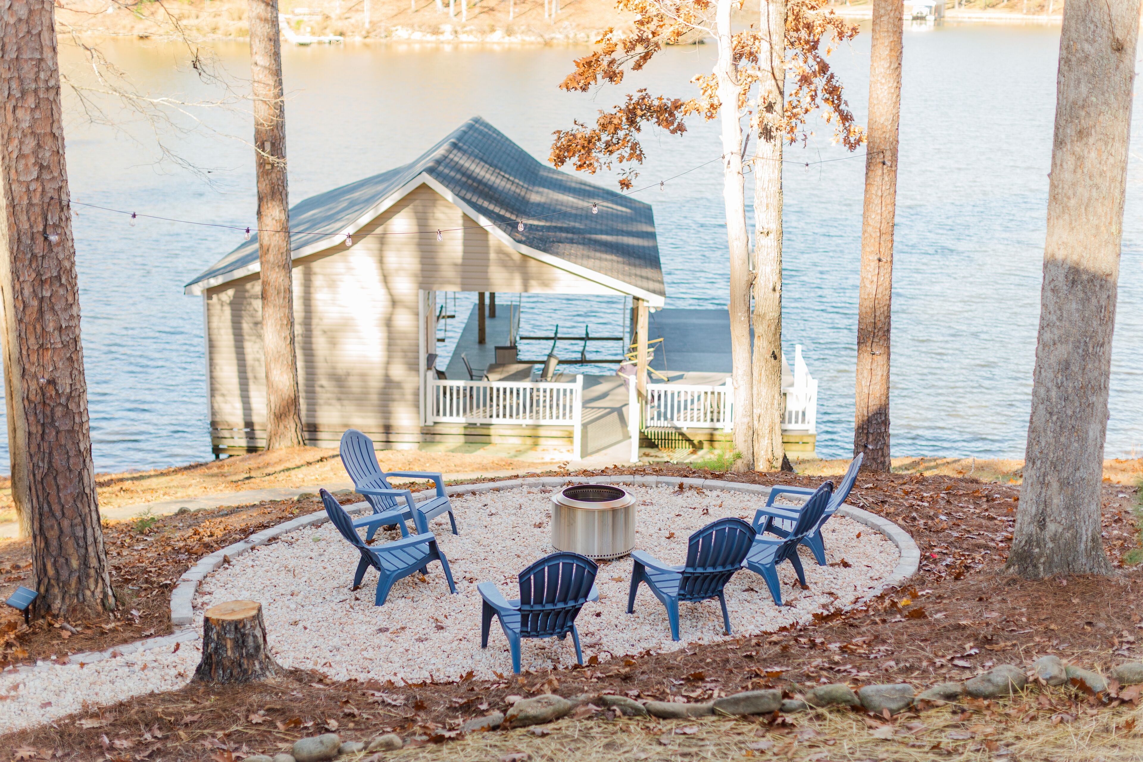 Fire pit area with Yukon solo stove and solar string lights