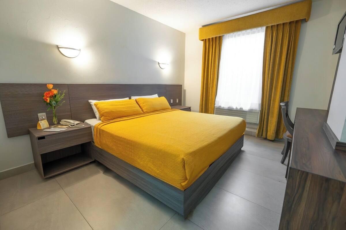 Habitación individual estándar, 1 cama de matrimonio grande | Caja fuerte, cortinas opacas, wifi gratis y ropa de cama