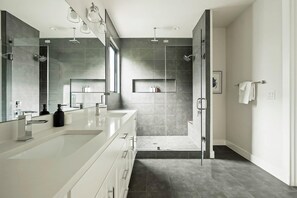 Bathtub, hair dryer, towels