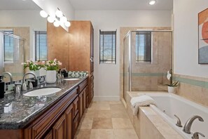 Bathtub, hair dryer, towels