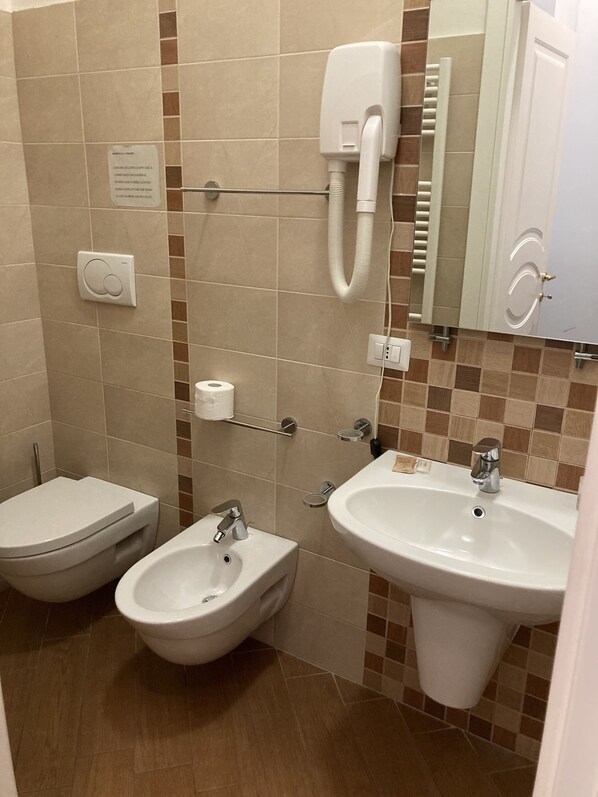 Regadera, secadora de cabello, bidet, toallas 