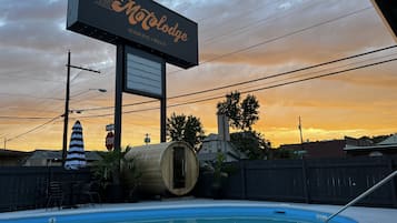 Seasonal outdoor pool, pool umbrellas, sun loungers