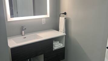 Douche, sèche-cheveux, serviettes fournies, papier toilette