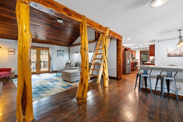 Smart TV, chimenea y libros 