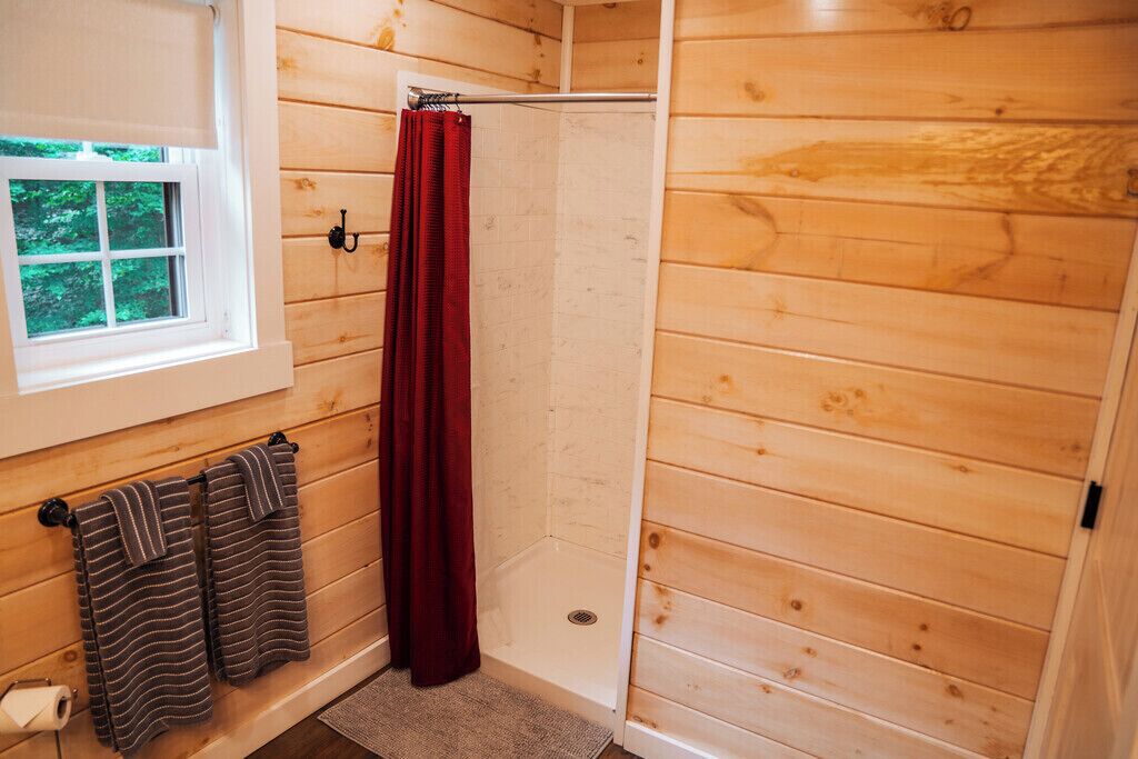 Shower, towels, toilet paper