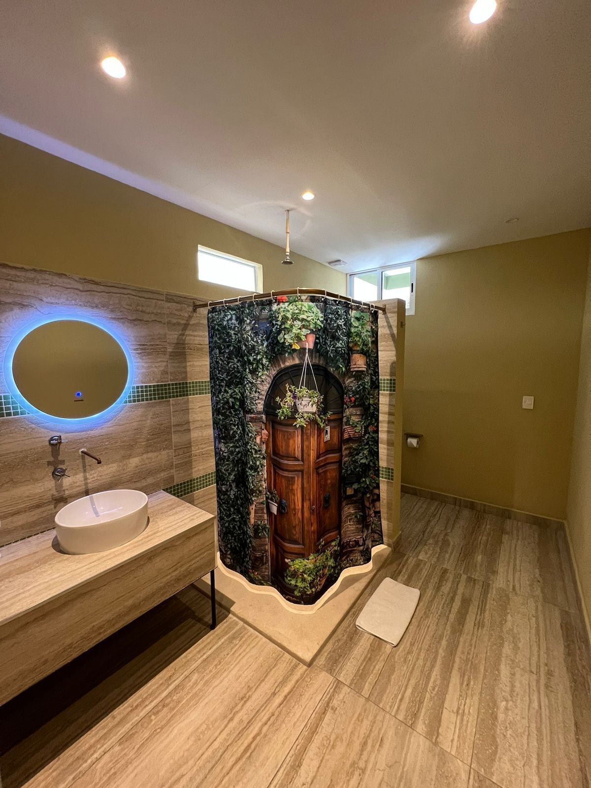 standard double room | bathroom | shower, rainfall showerhead, hair dryer, towels