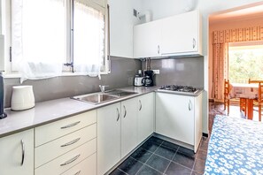 Fridge, microwave, oven, toaster
