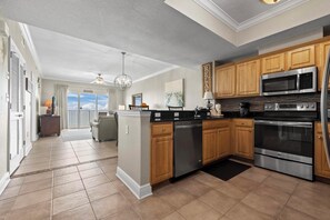 Fridge, microwave, oven, stovetop - Crystal Shores West 803- Wonderful Gulf front Condo, Directly on the  Gulf of Mexico (Gulf Shores)