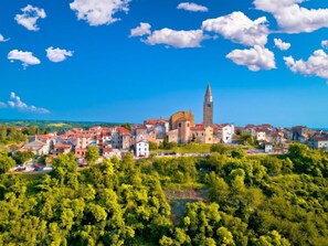 A historic town with a prominent church and tower, surrounded by lush greenery and red-roofed buildings. - Villa Julia by Interhome (Buje)